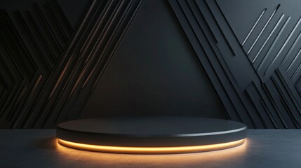 Luxury geometric black podium stage stand on light platform showcase 3d background