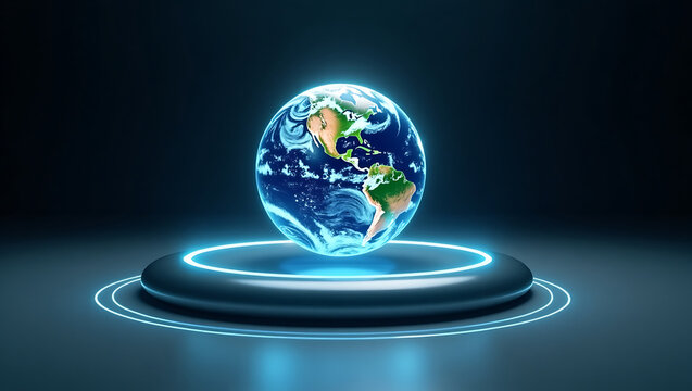 Glowing Earth on Futuristic Platform