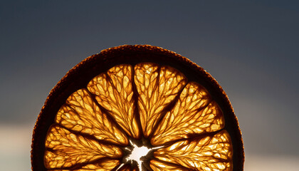 Dried orange slice glows warmly, adding a natural, rustic touch for culinary projects, fall festivals, organic markets, and holiday season designs