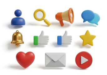 Collection of social media icons and symbols isolated on white background