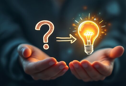 Unlock brilliant ideas and creative solutions with insightful thinking, question and answer concept presented in warm, inviting light