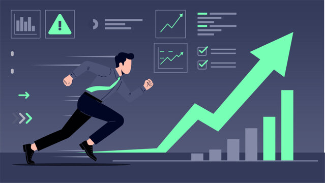 Business Professional Sprinting to Catch Emerging Industry Trends