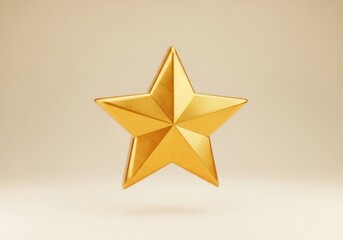 Obraz premium A single, shiny golden star floating in the center of a soft, warm, and neutral background