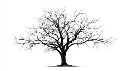 Obraz premium Silhouetted tree, stark against a white background, branching upwards with intricate, barren limbs