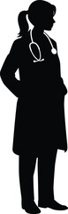 Silhouette of female doctor standing with stethoscope, medical professional illustration, healthcare worker concept, hospital staff, medicine and health service vector design