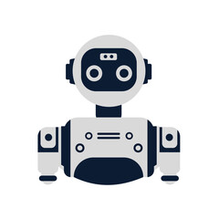 Fototapeta premium AI robot character illustration featuring modern technology, metallic details, digital elements, and cartoon styling, ideal for tech branding, apps, gaming, marketing, and innovation.