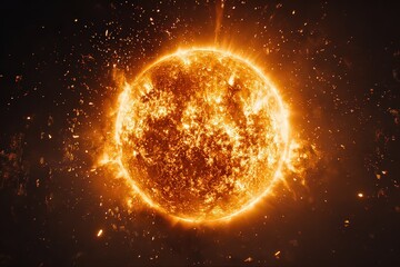 Vibrant Celestial Body Against Dark Void with Glowing Corona and Floating Particles