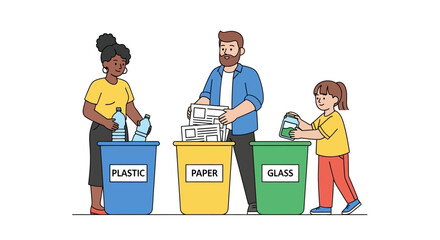 Family Recycling Waste Sorting Together