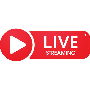 Red Play Button Icon With Live Streaming Text Overlay On White Background