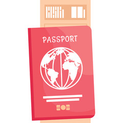 Red Passport Open Showing Globe Illustration Against Light Peach Background Vector Illustration