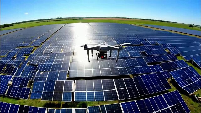 solar panels power station and drone