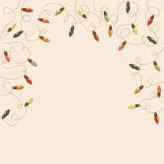 Bożonarodzeniowa ramka z kolorowych światełek. Lampki choinkowe. Świąteczna ilustracja wektorowa.	