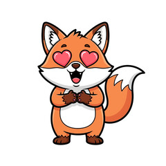 Obraz premium Cute cartoon fox with heart eyes on white background