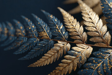 Golden Fern Leaves on Dark Background &ndash; Elegant Botanical Illustration