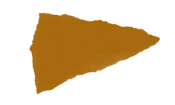 Isolated golden brown torn piece of paper with jagged edges against a black background plain shot