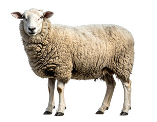 Obraz premium Untitled design - Woolly Sheep Standing in Full Side View, Calm Expression, Isolated on Transparent Background