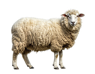 Fototapeta premium Untitled design - Woolly Sheep Standing in Full Side View, Calm Expression, Isolated on Transparent Background (2)