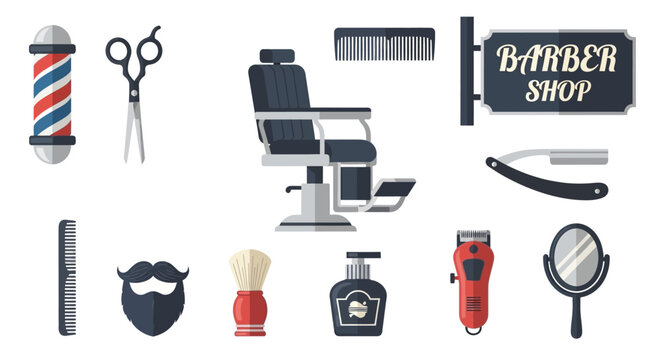 Set of barber shop icons for haircut and grooming services