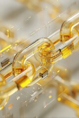 Abstract Digital Blockchain Chain with Golden Metallic Links and Subtle Light Effects