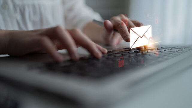 Concept of email security and cybersecurity for confidential communication. Message encryption ensures data privacy and protection from unauthorized access, spam, or phishing threats. Fermion