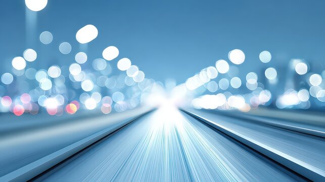 Blurred Railway Tracks and City Lights at Night Creating an Abstract Composition
