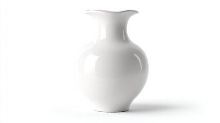 A smooth, white, ceramic vase with a flared, scalloped opening and rounded body casts a soft shadow against a plain white background