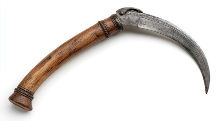 Antique curved knife with wooden handle