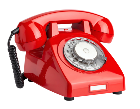Vintage red rotary telephone evokes nostalgia for simpler times, makes a perfect design accent or a retro statement piece