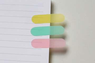 Colorful sticky notes on notebook page