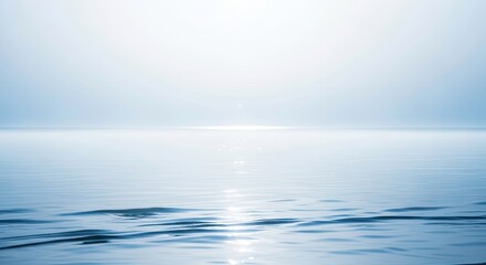 Calm sea with a soft light reflecting on the water, creating a peaceful and serene atmosphere