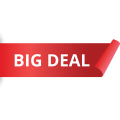 Red Ribbon Banner With White Text Big Deal On Transparent Background In A Rolled Corner Effect
