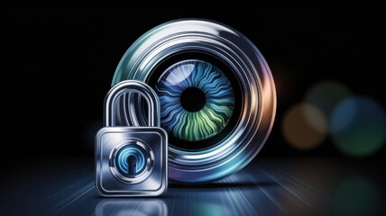 Technology of degital privacy for startup. Eye design with a padlock symbolizing security and privacy.