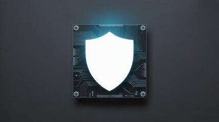 Technology of degital privacy for startup. Digital shield icon on a circuit board background.