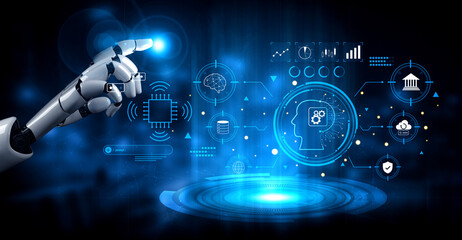 Obraz premium A futuristic command interface for an advanced AI system. This AI is used for high level business and financial data analysis. Motif