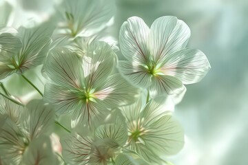 Close-Up Delicate White Petaled Flowers with Reddish Spots and Green Centers against a Soft Green Background