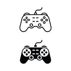 simple line art and solid black video game controller icons on a white background