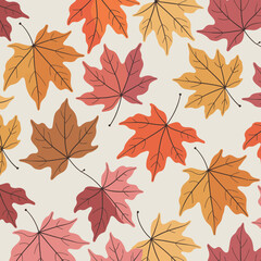 Obraz premium This image features a vibrant pattern of various autumn leaves in warm colors, showcasing the beauty of fall foliage in an artistic design suitable for backgrounds.