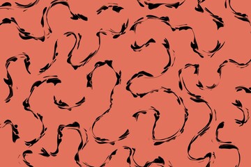 Coral orange abstract cellular texture with black lines, vibrant luxury seamless pattern