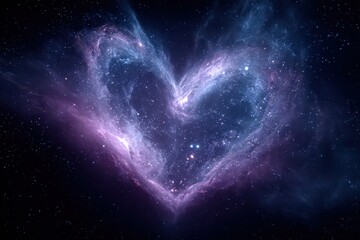 Cosmic Heart Nebulae Formation Displaying Blue And Purple Hues Against A Dark Starry Background