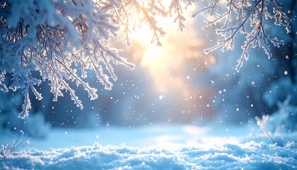 Winter Wonderland A Serene Scene of Snow-Covered Branches, and a Sunny Winter Day