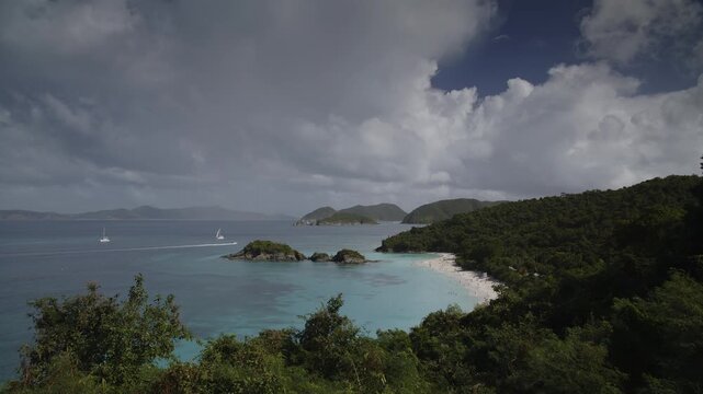 A timelapse of dramatic clouds passing over Trunk Bay, St. John&rsquo;s, USVI in the mid afternoon