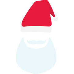 Red Santa Hat With White Trim And Fuzzy White Beard And Mustache With Transparent Background