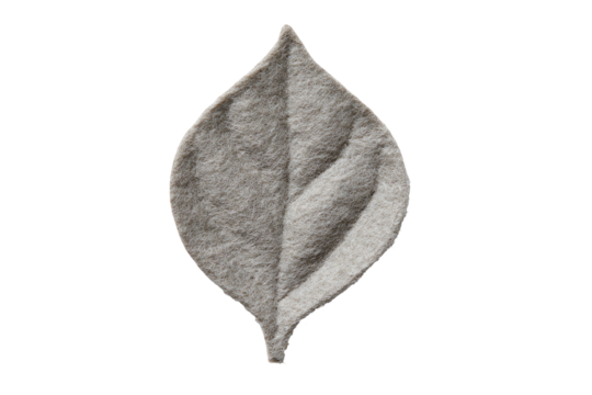 Gray felt leaf with raised veins on black background
