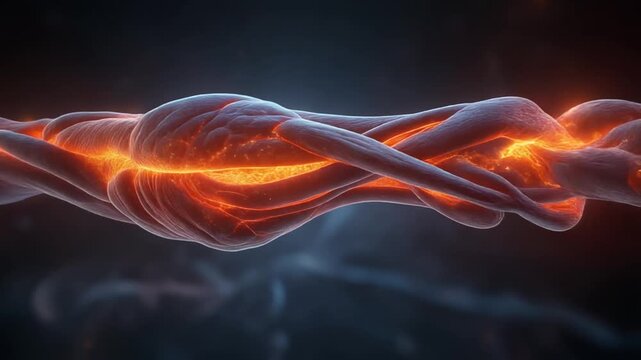 Dynamic fiber optic cable animation glowing with energy, illustrating network technology concept