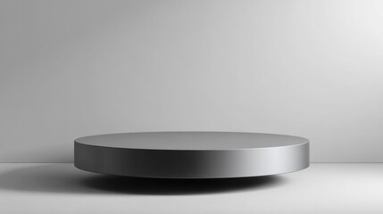 Grey circular podium stage, minimalist with subtle lighting