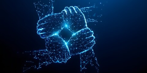 interconnected digital hands forming a square, symbolizing unity, collaboration, and tech-driven teamwork