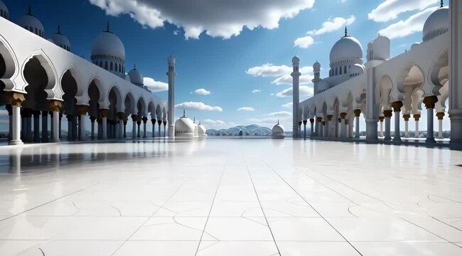 Architectural grandeur the sheikh zayed grand mosque with reflective marble and blue skies
