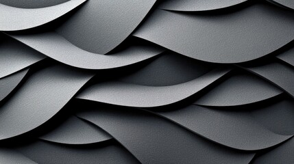 A close-up, abstract view of overlapping, textured gray waves and curves, creating a sense of depth and movement.