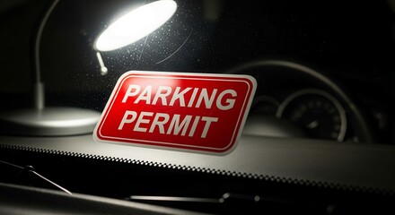 A Car Interior Parking Permit Illuminated By a Table Lamp for Automotive Concepts