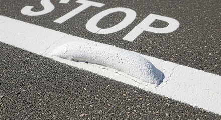 A Close-Up View Of Road Marking Including The Word 'STOP' Painted On Asphalt Surface